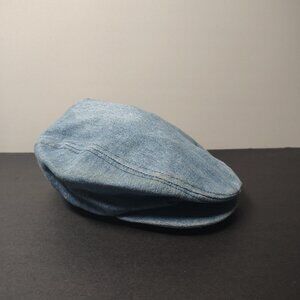 VINTAGE Denim Cabby Newsboy Hat Blue Jean Flat Top Made in USA